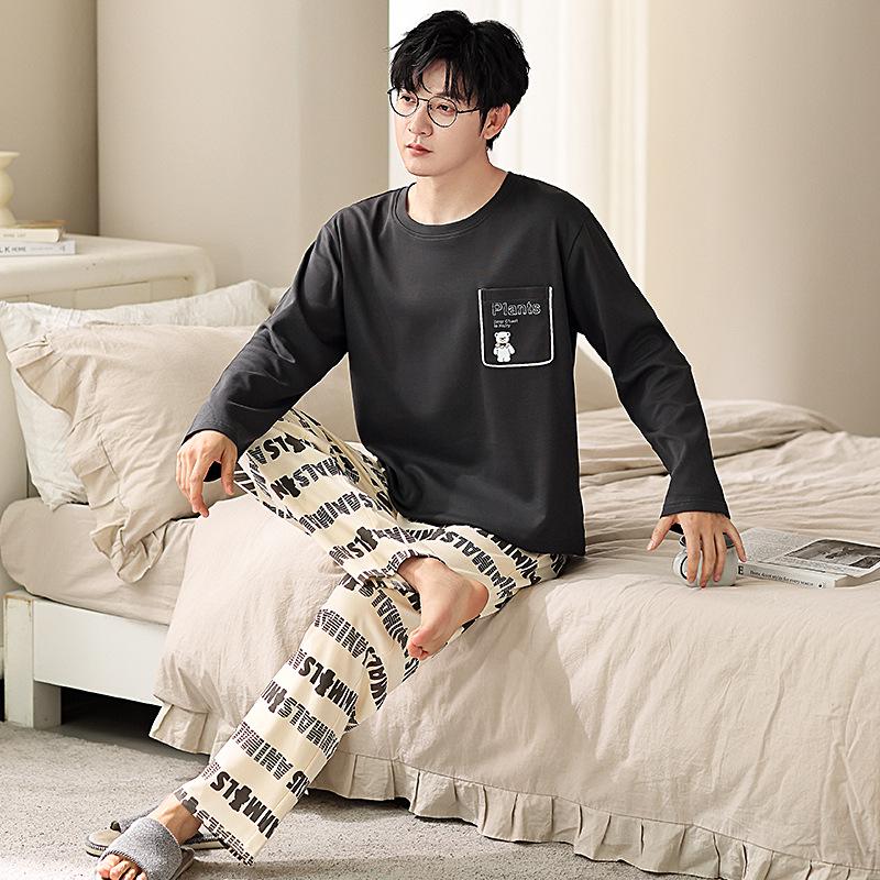 Autumn Style Cute Cartoon Couples' Pajamas - Pure Cotton Long Sleeve Set for Men and Women, Spring/Autumn 2026