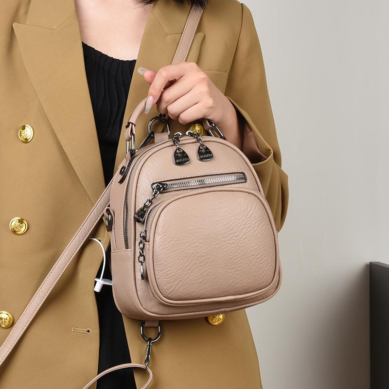 Mini PU Backpack Women Fashi Crossbody Bag Casual Daily Use Small Shoulder Bag with Multiple Pockets