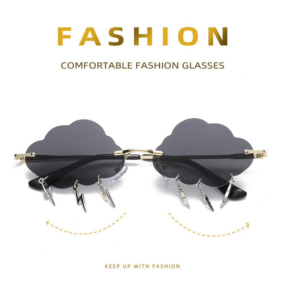 Funny Clouds Shaped Sunglasses Lightning Pendent Sunglasses Rimless Sunglasses 90s Sun Glasses Steampunk Disco Party Glasses