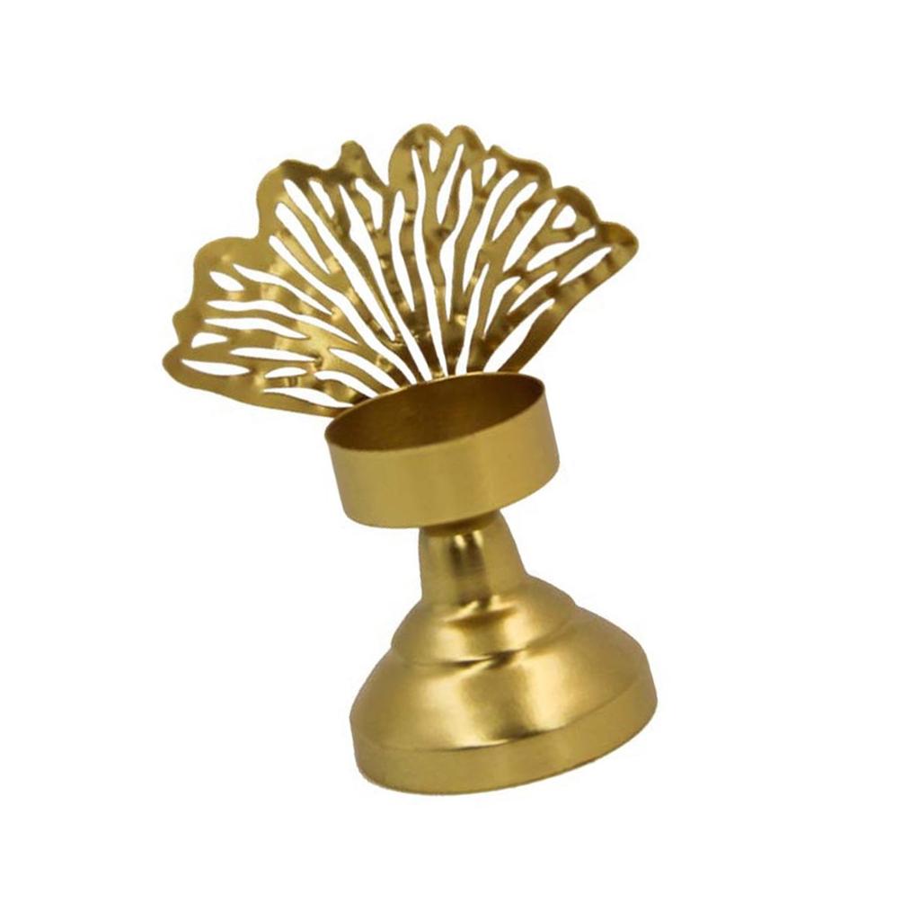 Golden Iron Tealight Candle Holder for Elegant Dining Room and Weddings Centerpieces Metal Leaf Shape Candlestick Stand
