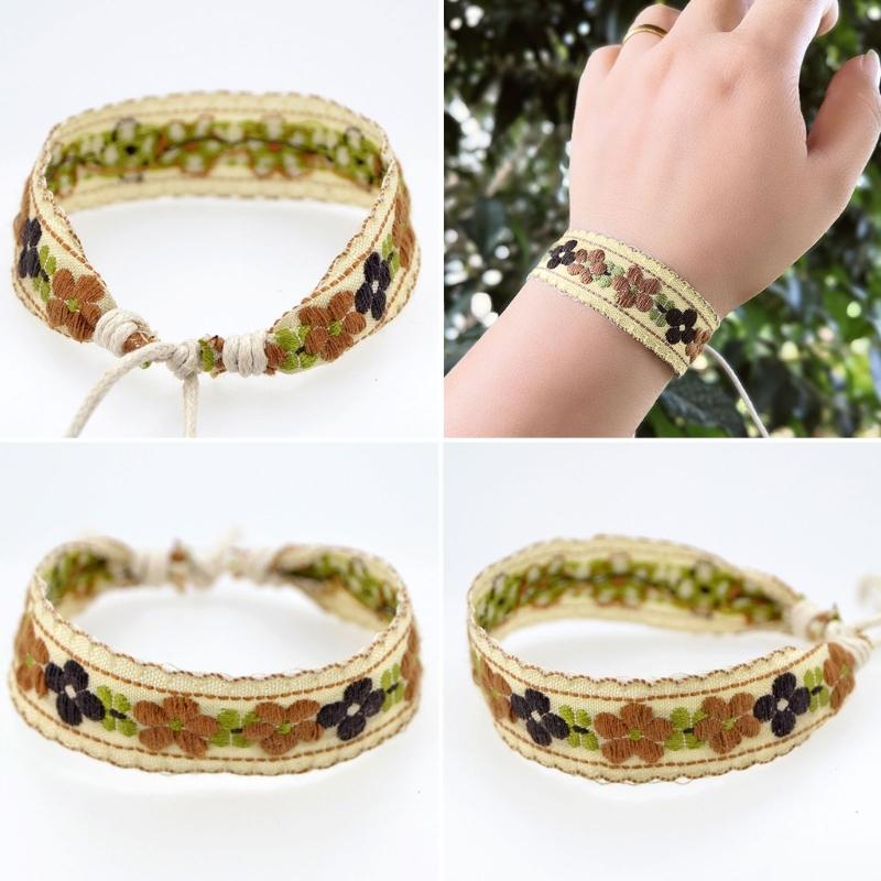 Strawberry Flower Embroidered Bracelet Bohemia Style Weave Rope Friendship Bracelets Handmade Charm Bangles Jewelry