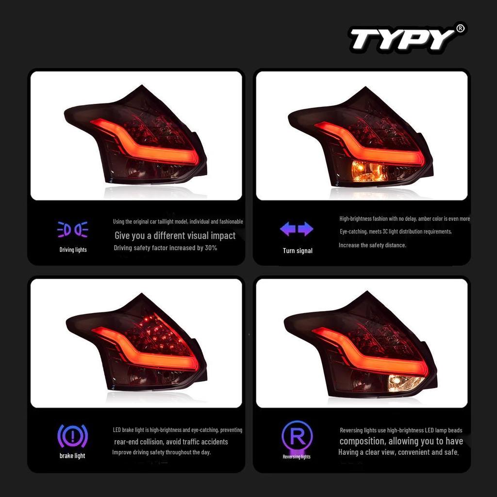15-18 Ford Focus Hatchback LED Rear Tail Lights with Turn Signals and Daytime Running Lights