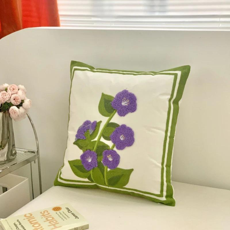 Tulip Plush Throw Pillow Cover Minimalist Simple Sofa Stamping Waist Cushion Cover Home Decor Embroidered Pillowcase 45x45CM