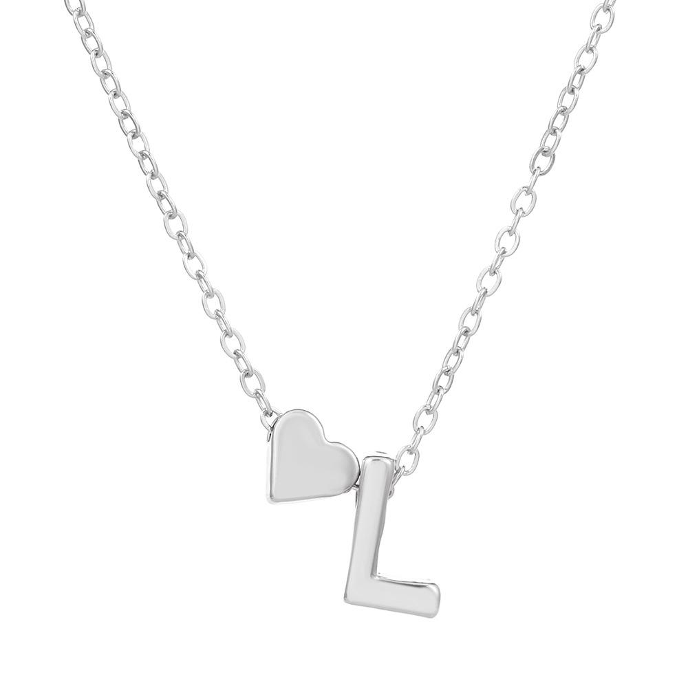 European & American Alphabet Love Heart Pendant Necklace – Versatile Peach Heart Clavicle Chain
