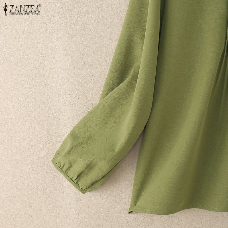 ZANZEA Dámská ležérní jednobarevná volná halenka s V-výstřihem a dlouhým rukávem