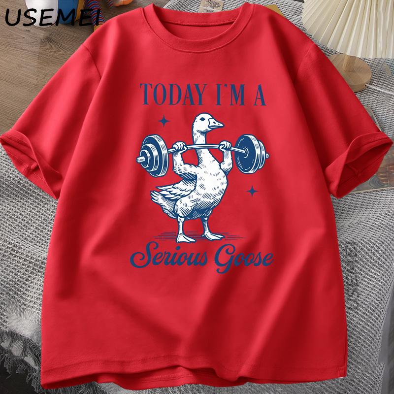 

Serious Goose Weightlifting T Shirt Funny Gym Workout Printed Tshirt Animal Lover Tshirt Harajuku Cotton Short Sleeve Tees XL