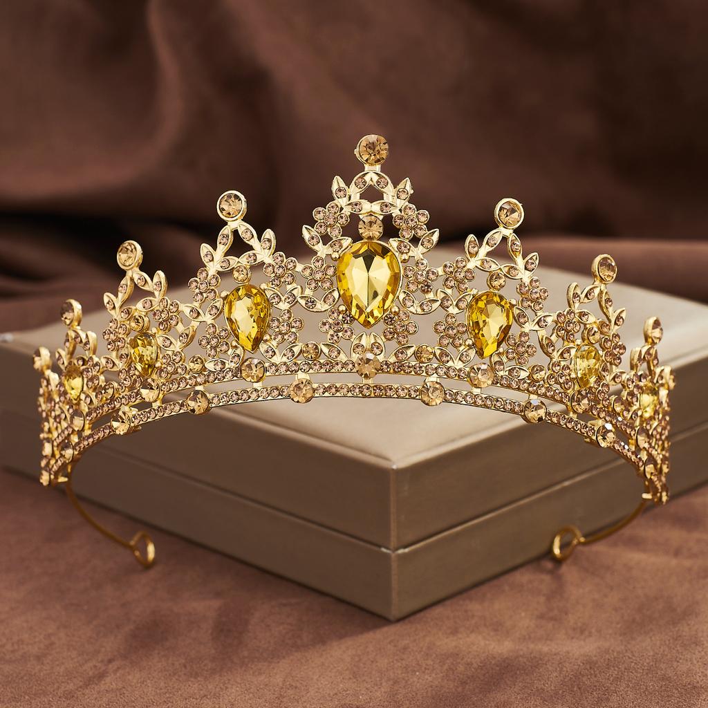 Couronne de mariée européenne et américaine, bandeau en strass coloré, couronne en alliage baroque, accessoires pour robe de mariée, accessoires pour cheveux