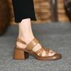 Vintage French open-toed thick-heeled sandals women's summer mid-heeled platform women's shoes commuting word with Roman high heels