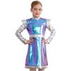 Girls Outer Space Cutie Costume: Shimmering PU Patchwork Alien Dress for Halloween & Sci-Fi Role Play Parties