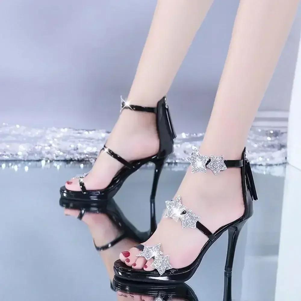 Summer Women's High Heel Shoes Elegant Temperament High Heel Sandal Luxury Crystal High-heeled Sandals for Women Sandalias Mujer