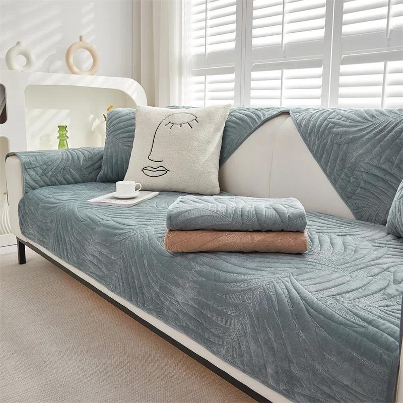 Winter Thick Plush Sofa Cover for Living Room Soft Velvet Sofa Mat Chaise Lounge Towel Universal Non-Slip Couch Back Slipcovers