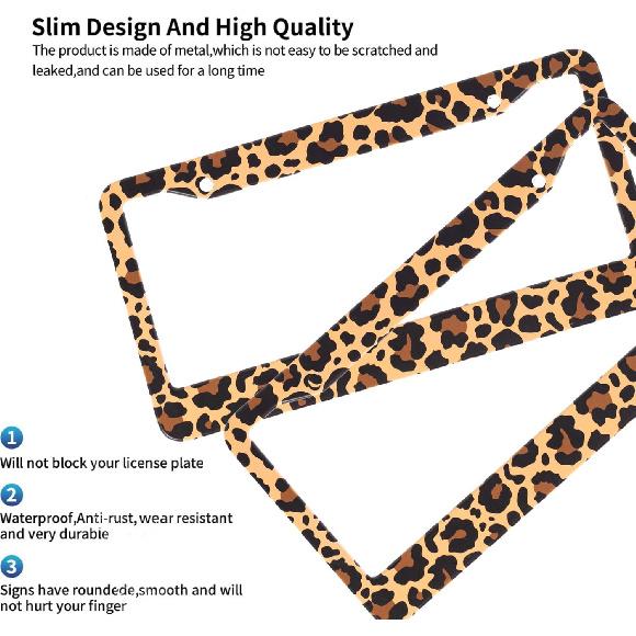 Leopard Print License Plate Frames Cheetah Print Car Accessories Leopard License Plate Covers Cheetah License Plate Holders Tag Frame For Women 12.3