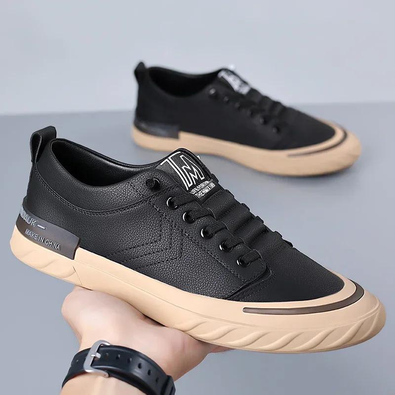 Fashion 2024 New Men Casual Leather Shoes Outdoor Antiskid Sneakers Fashion Flats Comfortable Handmade Trend Sneakers Shoes Oxford Shoes