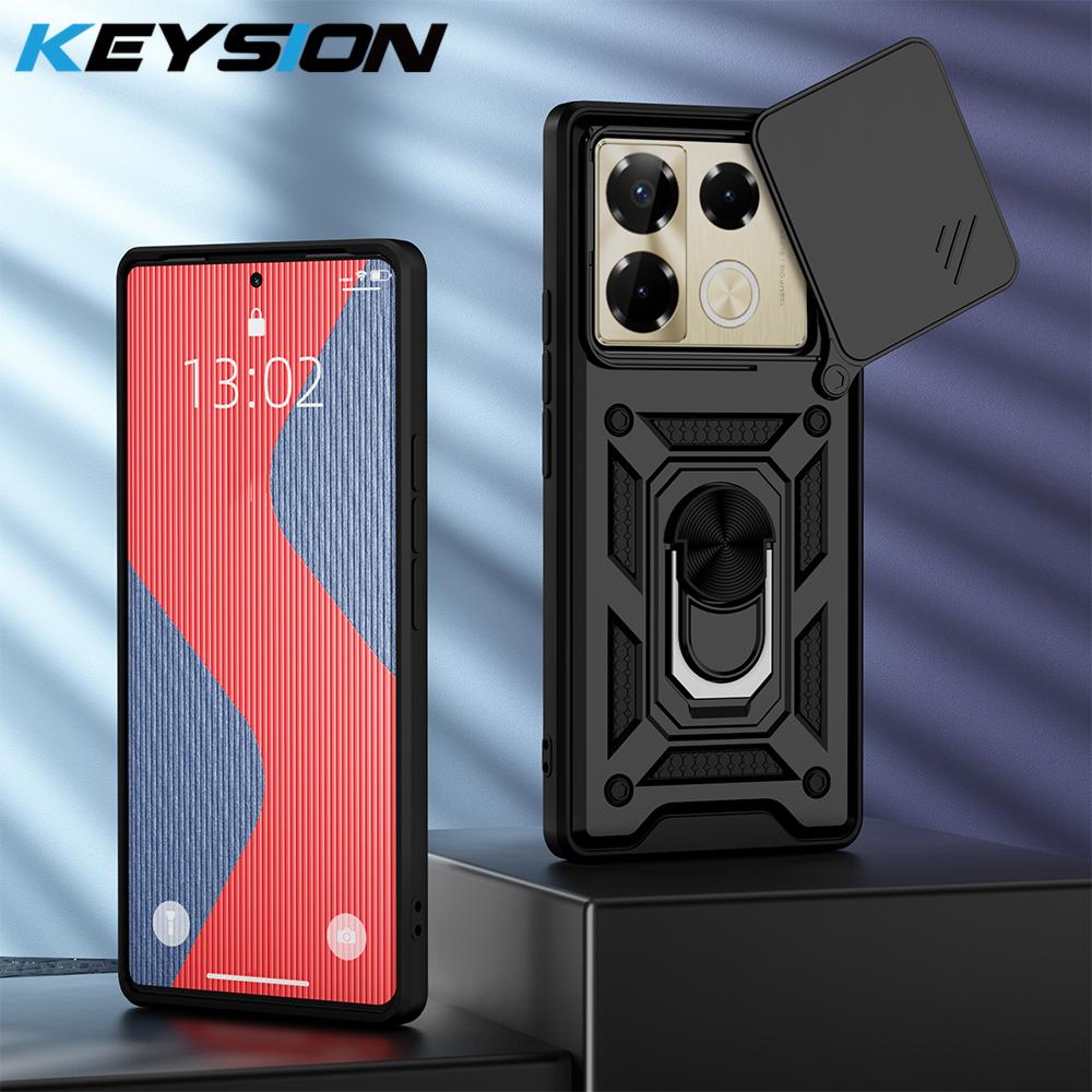 KEYSION Shockproof Case for Infinix Note 40 Pro+ 5G Slide Camera Protection Metal Ring Stand Phone Cover for Infinix Note 40 4G