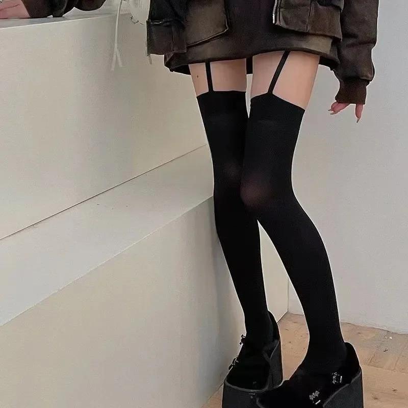 Kobiety Podwiązki Szerokopasmowe Aksamitne Rajstopy Lolita Cienkie Podkolanówki do Uda z Podwiązkami Y2K Styl Kolegialny JK Podkolanówki