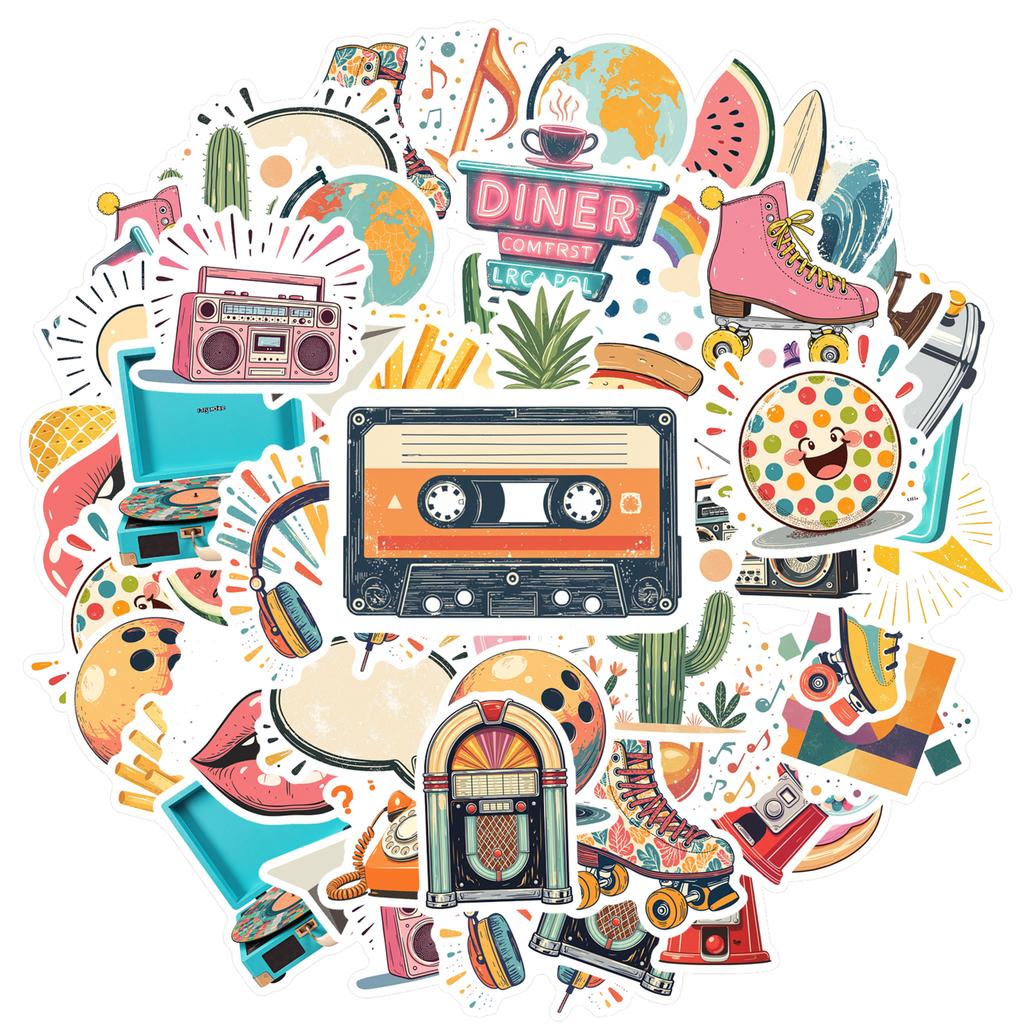 35pcs-100pcs Playful Retro Decals Retro Food Stationery Stickers Funny Stickers For Laptop Phone Car Sticker