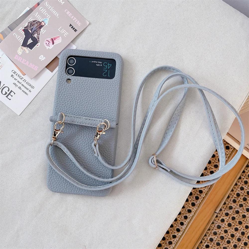 Crossbody PU Leather Phone Case for Samsung Galaxy Z Flip 6 5 4 3 Flip6 Flip5 Flip4 Flip3 5G Protective Shockproof Cover