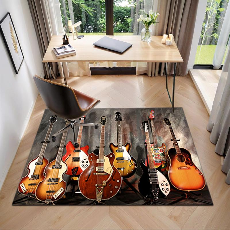 1Pc Electric Guitar Theme Printed Circular Carpet, Home Door Mat, Outdoor Travel Protection Carpet A2