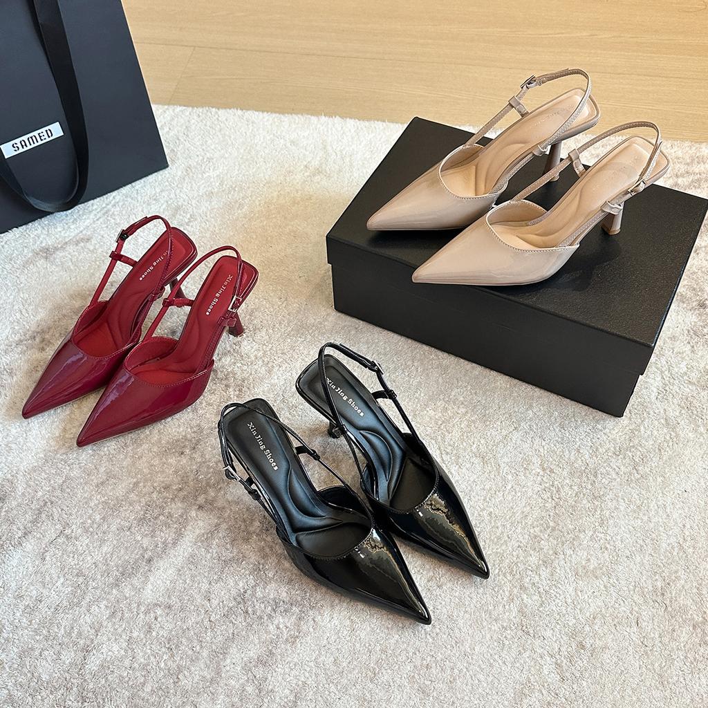 1655-2 Fashion Pointed Rear Empty High-heeled Single Shoes Spring New Small Fragrant Style Thin-heeled Single Shoes Commuter Single Shoes Women's S