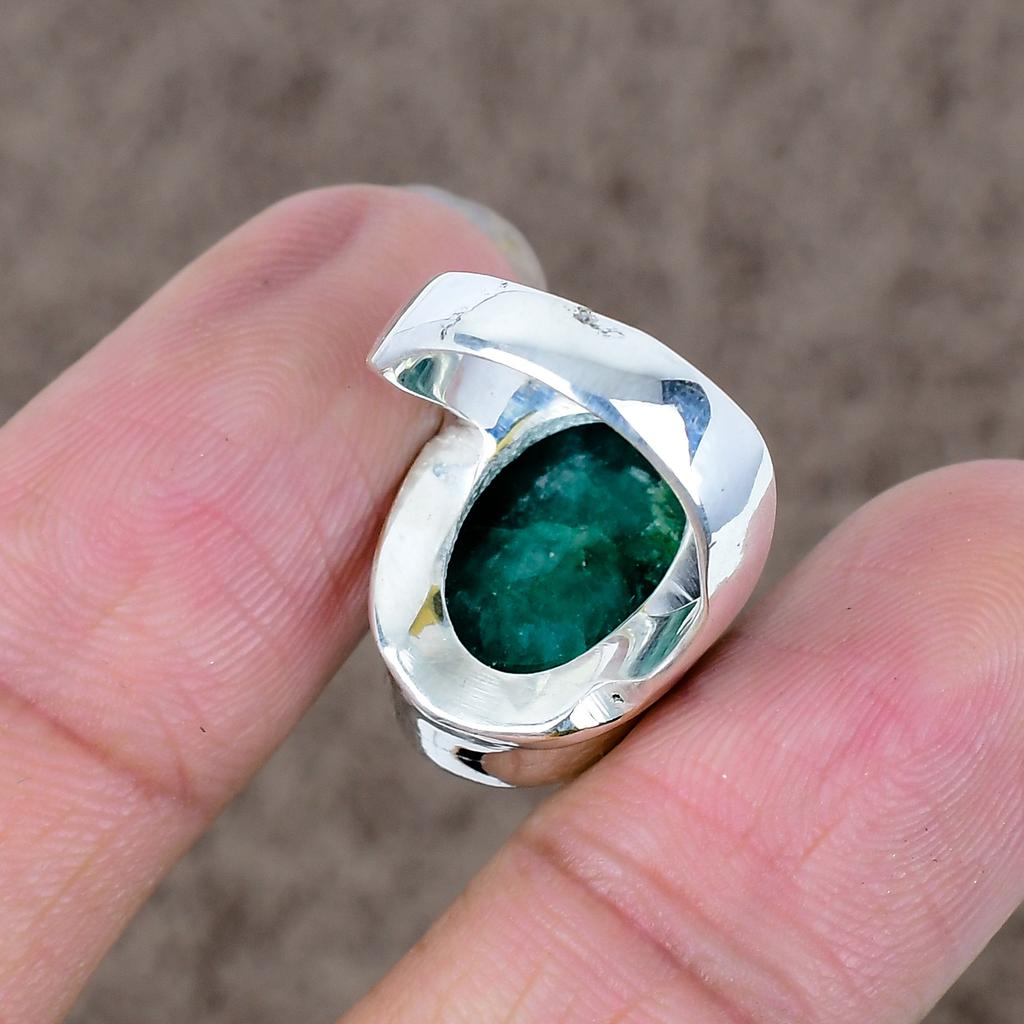 Green Jade Genstone Handmade 925 Sterling Silver Jewelry Ring Size 6 KKG-536