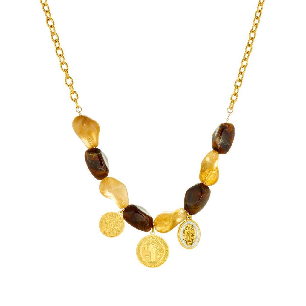 Retro High-End Color Block Resin Beaded Gold-Plated Enamel Oval Portrait Jewelry Set