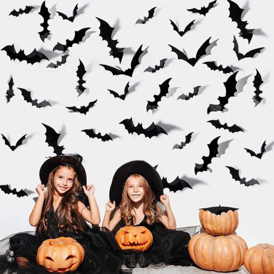 Halloween Bats Decorations Outdoor Indoor 3D Bat Stickers Horror Gothic Theme Paint-Safe Adhesive Waterproof Decals