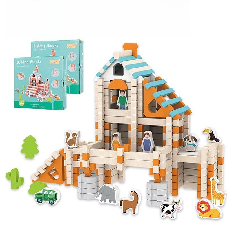 Wooden Building Blocks Set Toddler Natural Wood Block Montessori Learning Toy Stacking Toys Building Blocks Gifts for Kids Age 3
