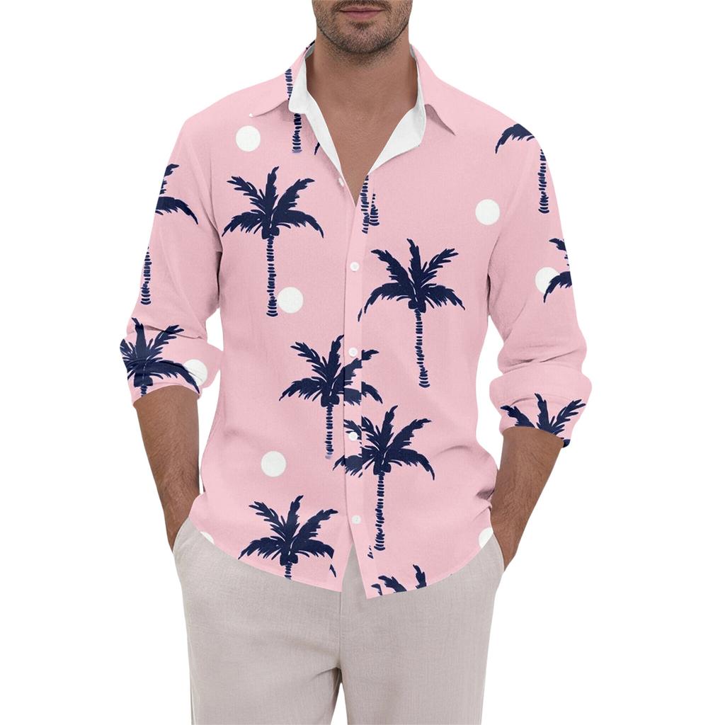 Men's Clothing Long Sleeve Hawaiian Shirt for Men Casual Button Down Shirts for Men Lightweight Floral Design