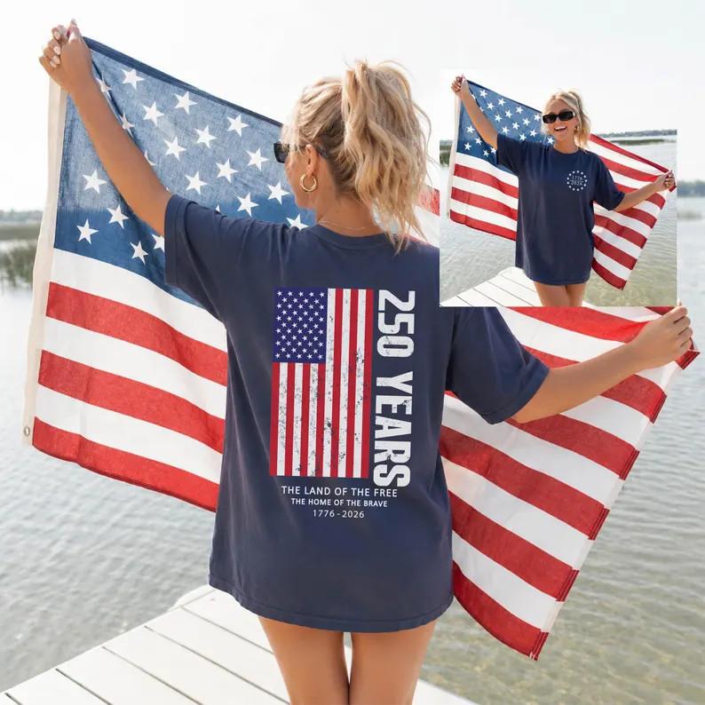 Vintage America 250 Shirt 1776-2026 Patriotic Independence Day Tee Unisex T-Shirt M