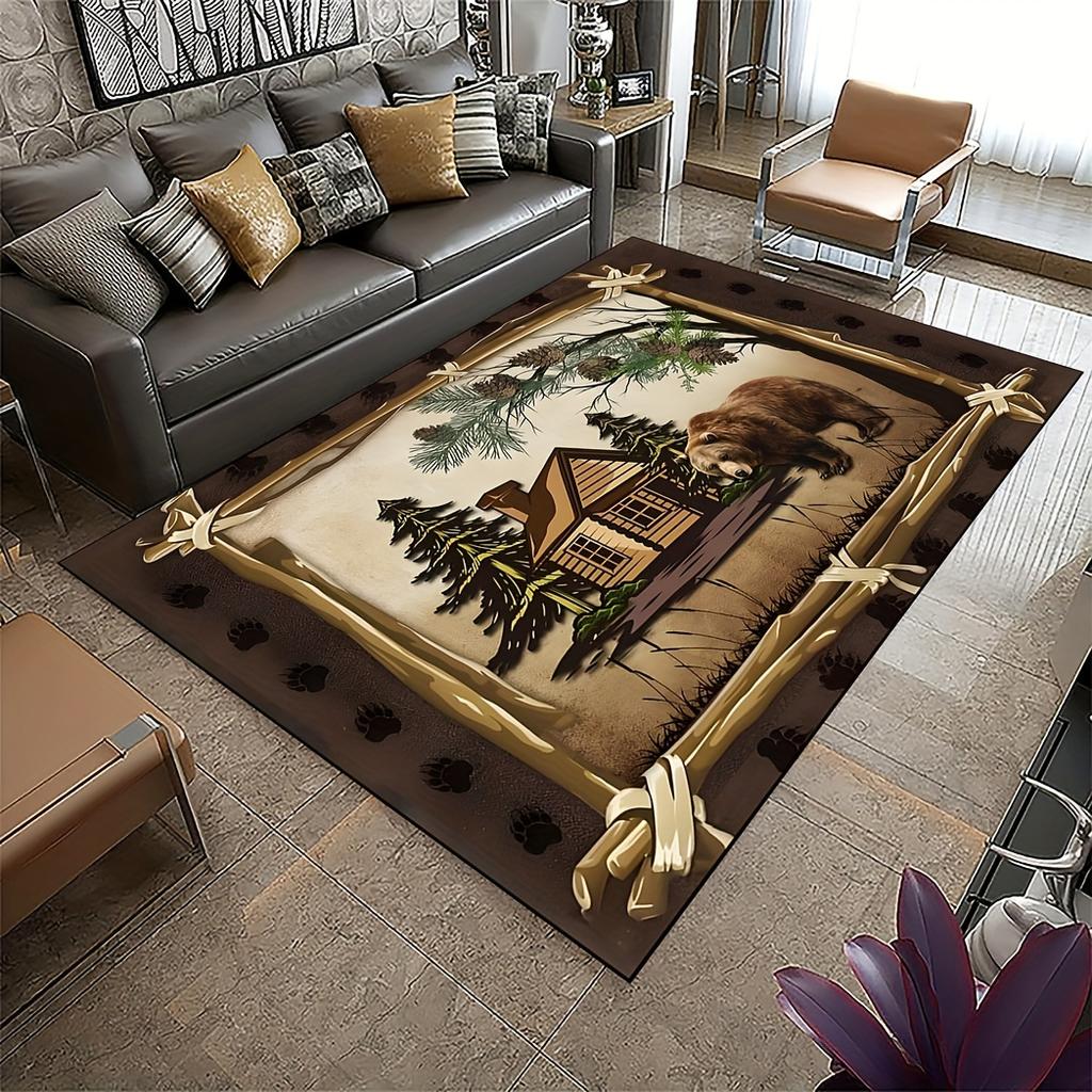 Brown Bear Pattern Rug Retro Carpet Antifouling Indoor and Outdoor Doormat Anti Slip Decoration Living Room Bedroom Floor Mat