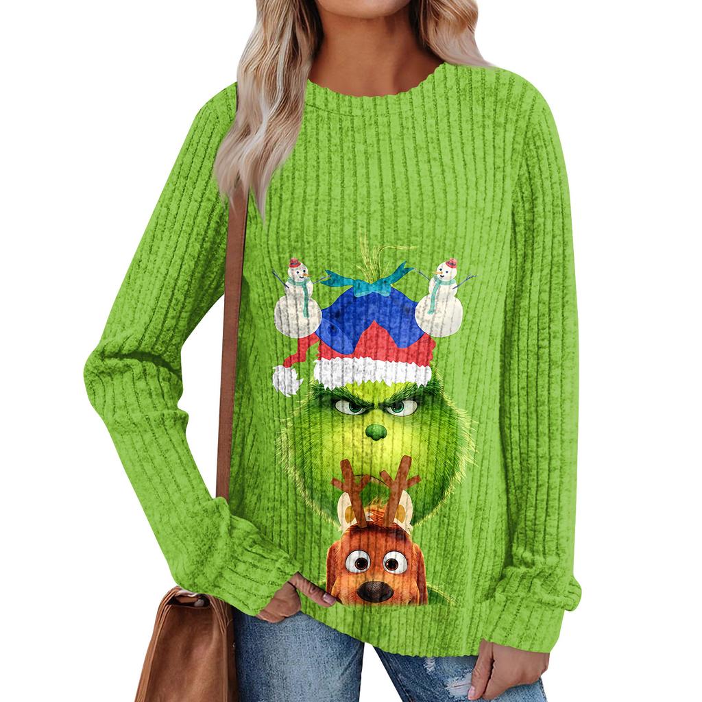 Women's Printed Lightweight Brushed-Cotton Round Neck Top