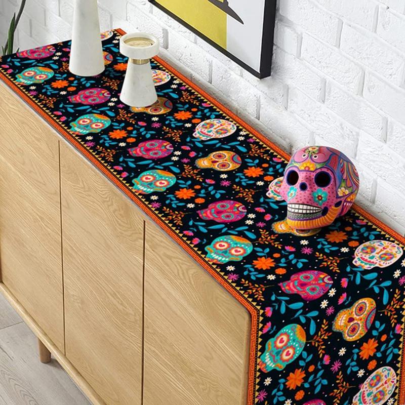 Scary Skull Table Runner Halloween Decoration Dinner Tablecloth Kitchen Dining Table Decor Home Party Supplies Día De Muertos