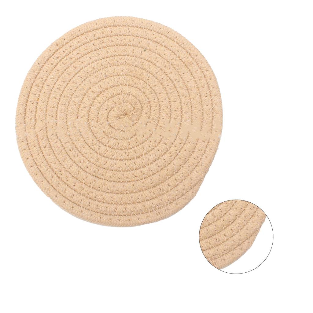 Koppunderlägg Rund Väv av Bomullstråd Handgjord 4,3 tum Isolering Tjock Mångsidig Dryckesunderlägg för