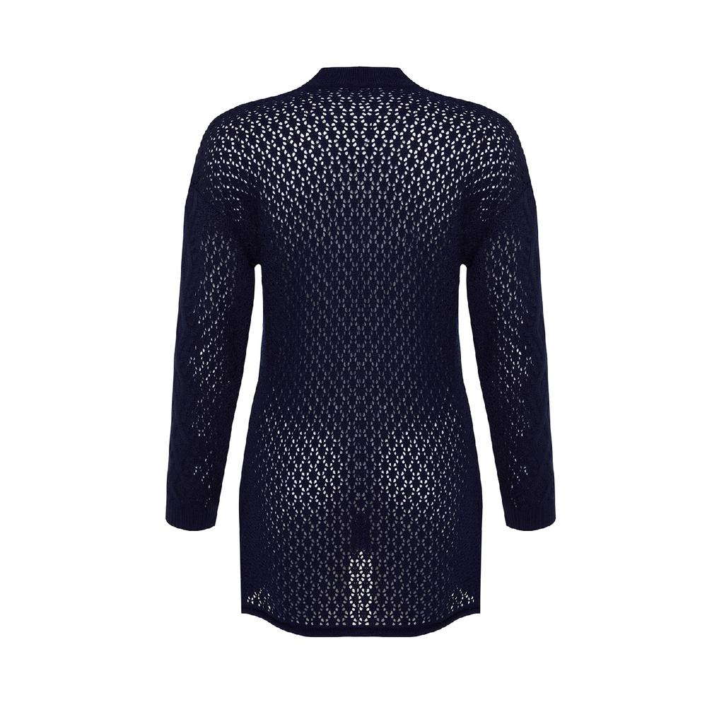 Navy Blue Openwork Knitwear Sweater Tctaw22ak0089