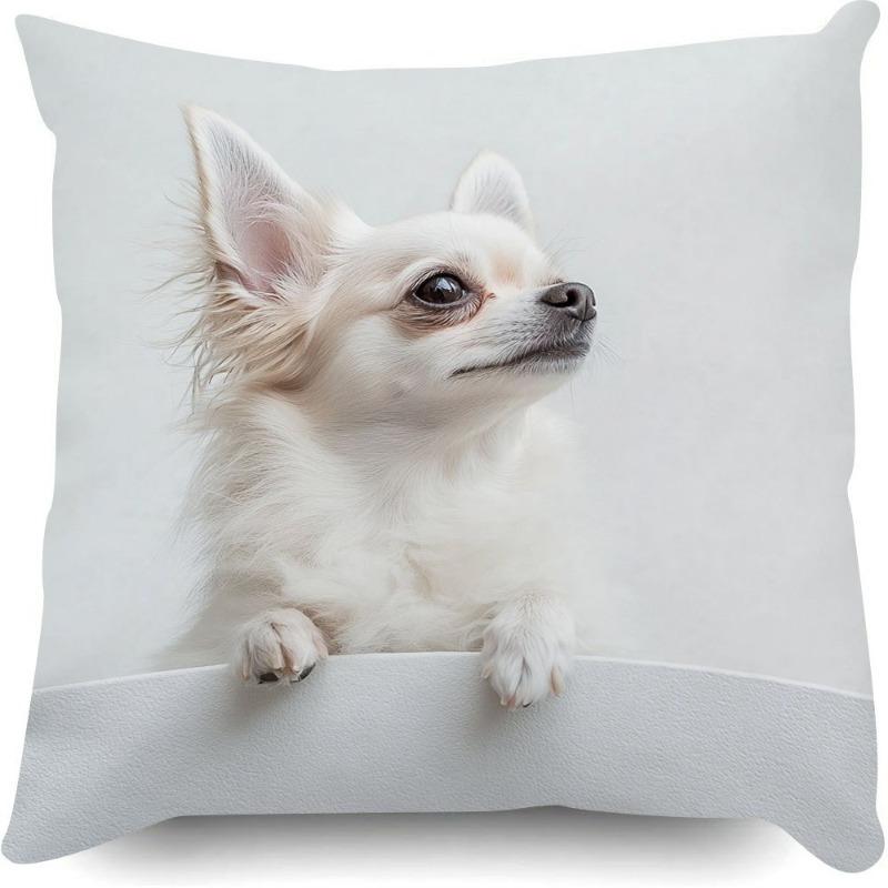 

Cute White Chihuahua Dog Pillowcase Realistic Pet Animal Cushion Cover Home Decor for Living Room Bedroom Sofa 40cmx40cm