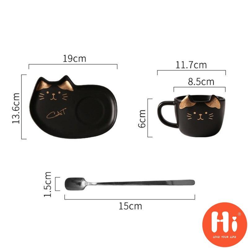 Hi Ceramic Coffee Cup With Saucer Spoon Cartoon Cat Teacup Breakfast Milk Mug Bread Dessert Dish Gift