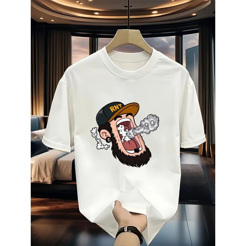 European sizes Funny Bearded for Smoking & Smoking T-Shirt for Men - Cotton Casual Crew Neck Short Sleeve Tee with Bearded Guy S