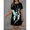 Women Dress Butterfly Pattern Printing Design Sense Pattern Summer Elegant Women A-Line Dress Casual Short Sleeve Mini Dress