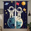 2pcs Spaceman Print Curtain   Blackout Drapes   Polyester   Living Room Decor   Holiday Window Dressing   Rod Pocket Curtains