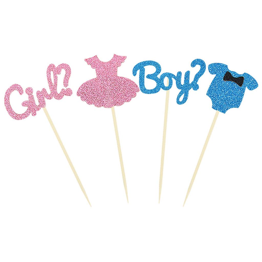 12pcs Boy Or Girl Cupcake Toppers Food Dessert Cake Picks For Gender Reveal Party Decoration Supplies  Blue Baby Shower Gift