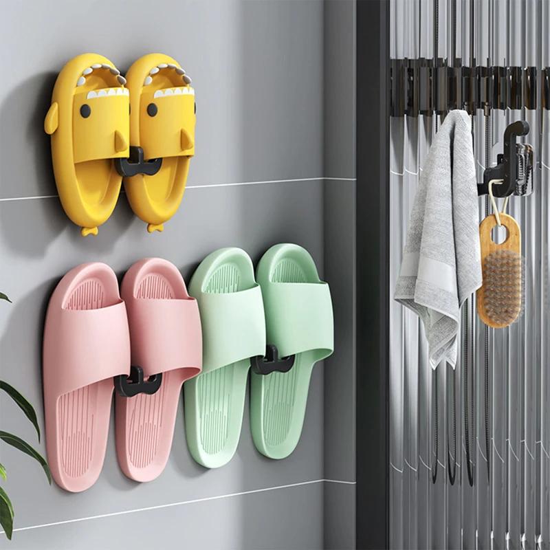 2Pcs Slipper Hooks Bathroom Wall Mounted Punch-Free Slipper Racks Self-Adhesive Storage Rack for Slipper Shoes Hanger Holder