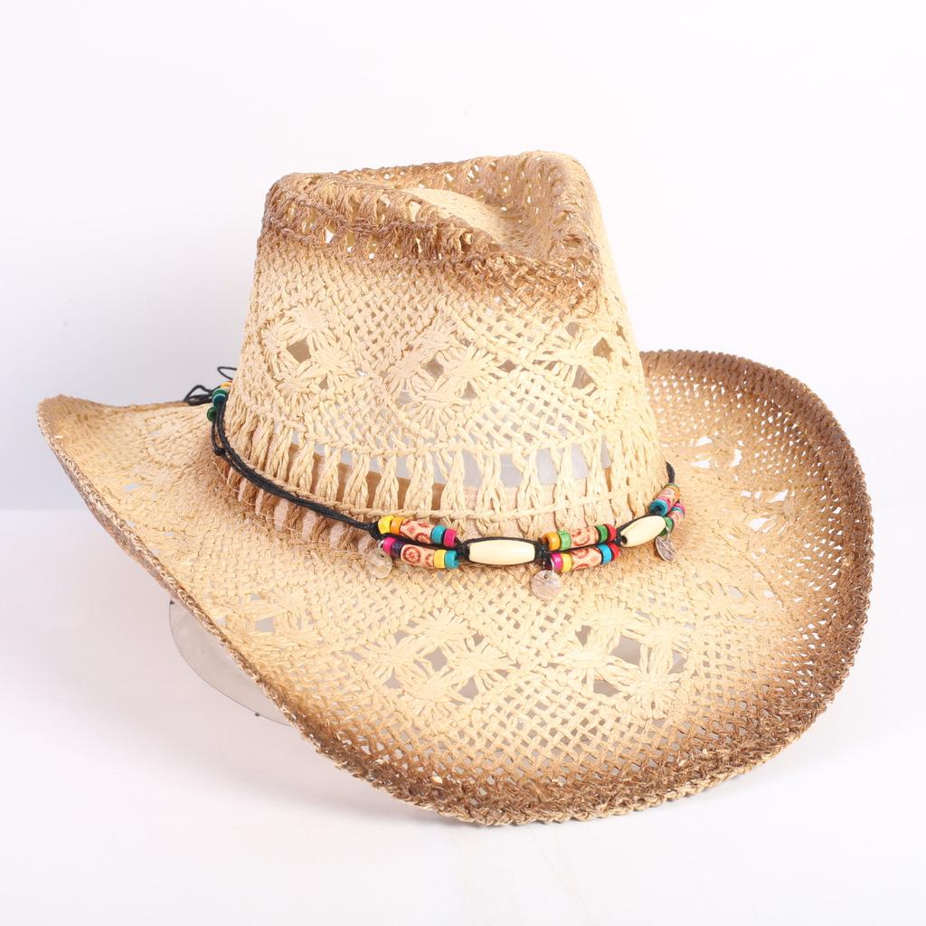 Popular European and American Fashion Hollow Woven Hat Straw Hat Men's and Women's Classic Outdoor Western Denim Straw Hat