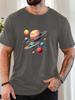 Unisex Light Heather Gray Crew Neck Tee Colorful Solar System Planet Cartoon Graphic Soft Short Sleeve Space Astronomy Loose Male