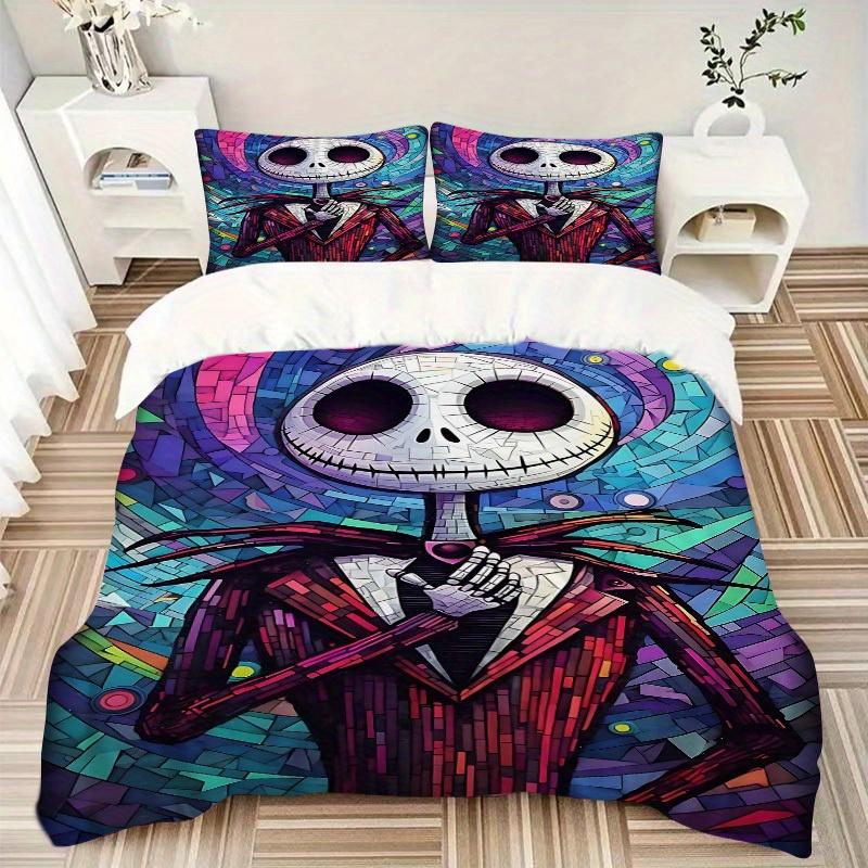 3pcs set Skeleman, NightmareBeforeChristmas1pc of quilt cover+2pcs of pillowcase, no core, print bedding, All Seasons Bedroom Setting047