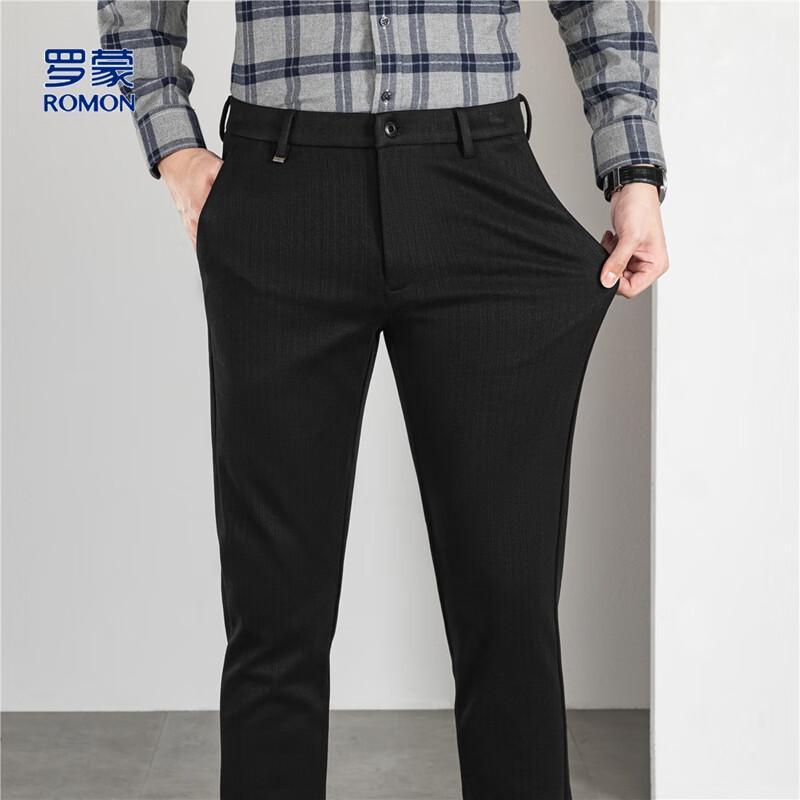 Romon Men's Wool Blend Wheat Stripe Straight-Leg Business Casual Pants