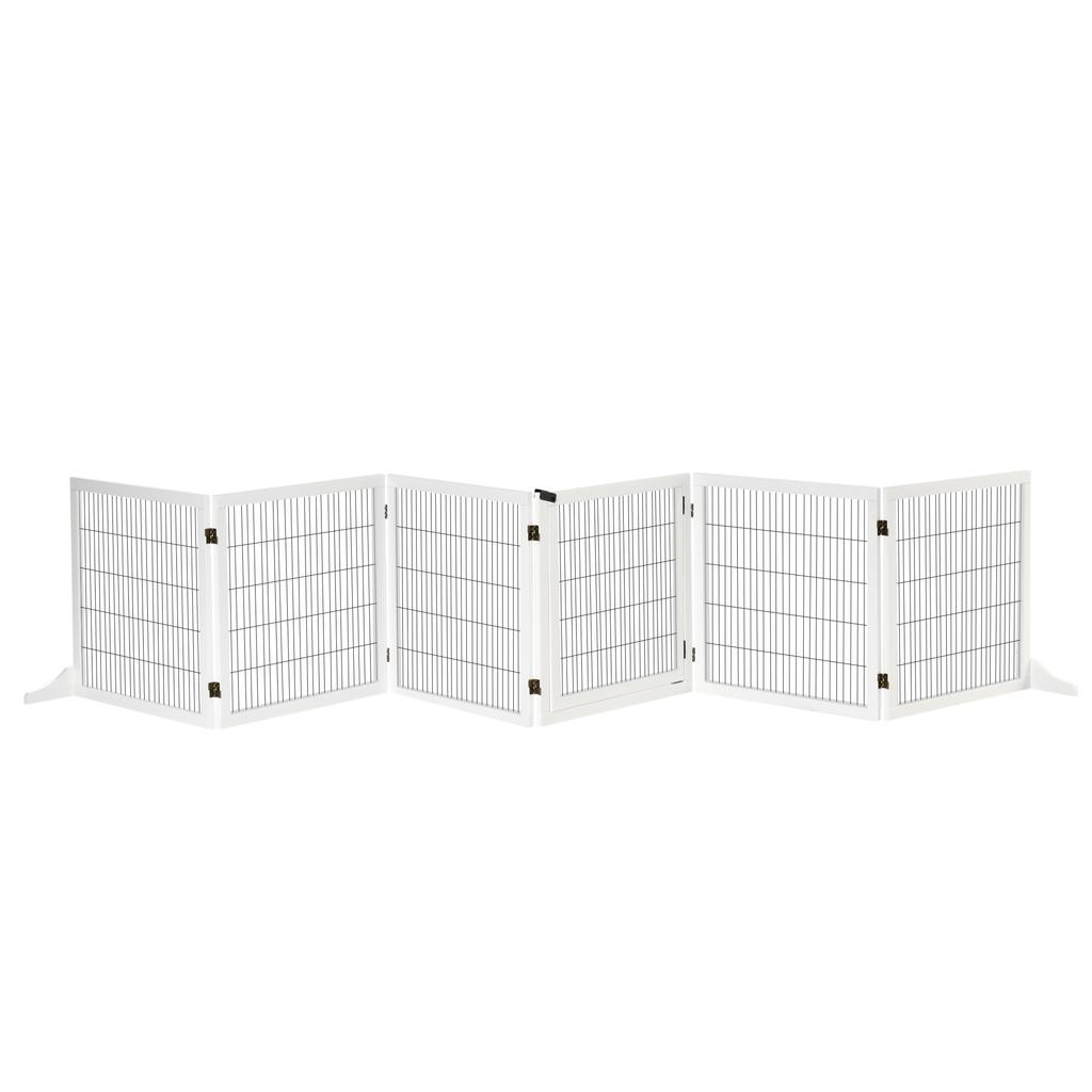 Wooden Pet Gate, Freestanding Dog Security Barrier, W/ 2 Support Feet, White