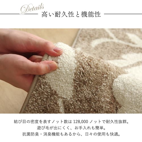 IKEHIKO Wilton Entryway Rug, Single Mat, Nem Beige, Approx. 70 x 120 cm, Approx. 15 mm Thick, Made in Turkey, Durable, Resilient, Antibacterial, Deodo