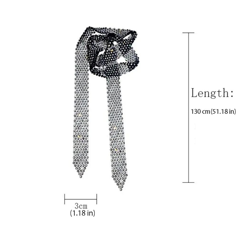 Chic Korean Rhinestone Necktie Dazzling Black Long Necklace Harajuku Style Alloy Decoration Shirt Tie Performance