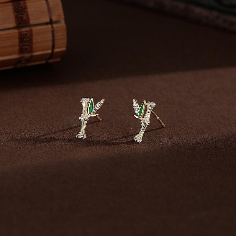 Bamboo Joint Bamboo Leaf Earrings New Chinese Style Daily Versatile High-end Design Earrings
