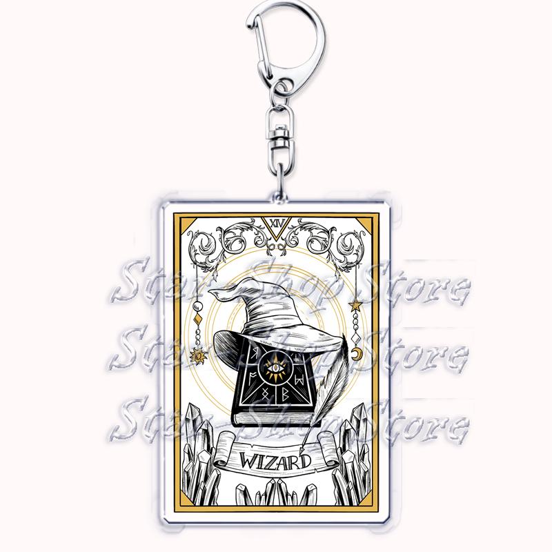 Popular Culture Halloween Tarot Card Keychains for Accessories Moon Luna Death Keyring Jewelry Fans Lovers Friends Reader Gifts